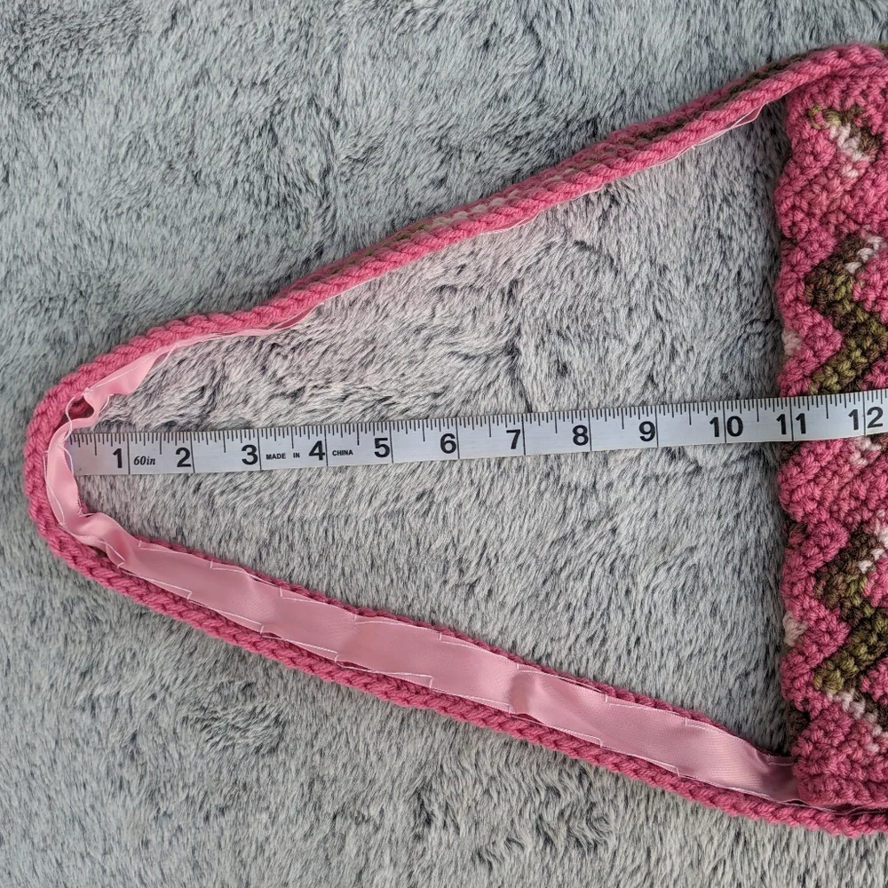 Handmade Crocheted Ripple Shoulder Bag Pink & Green‎